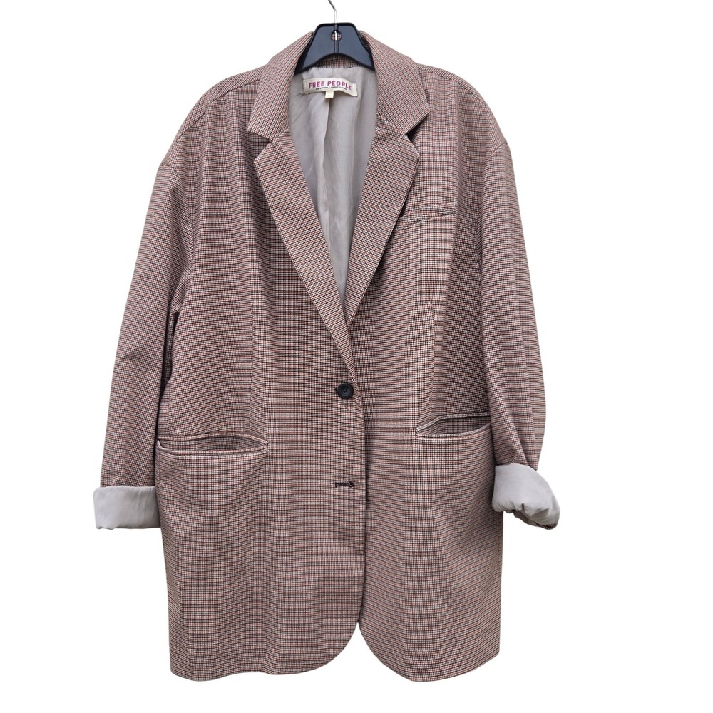 Free People Reggie Boho Oversized Houndstooth Blazer Academia Medium Preppy 90s